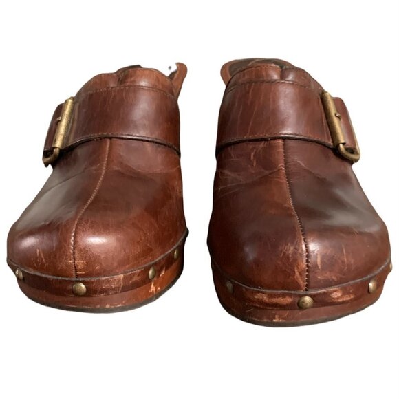 MIA Chunky Leather Studded Clog Mule Wood Heel Sz 8M 265B - Picture 8 of 8